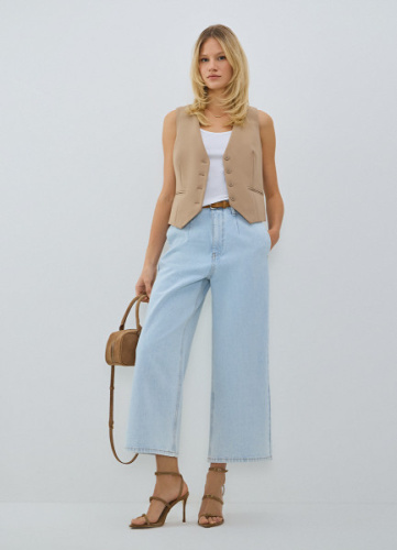Широкие укороченные джинсы с ремнём, Голубой