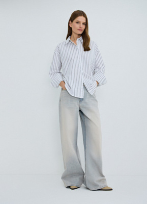 Свободные джинсы со средней посадкой, Голубой