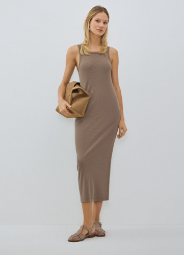 Трикотажное платье-майка в рубчик, Бежевый