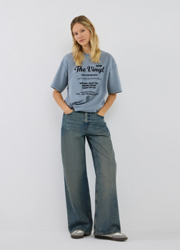 Футболка оверсайз с флок-принтом, Синий