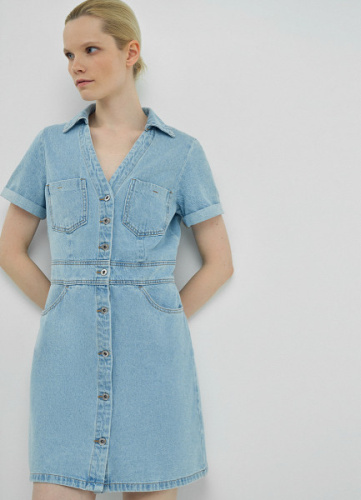 Платье-рубашка из денима, Голубой