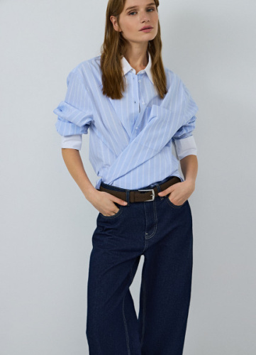 Хлопковая рубашка с контрастными деталями, Голубой