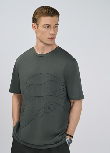 Футболка с абстрактной вышивкой, Зеленый