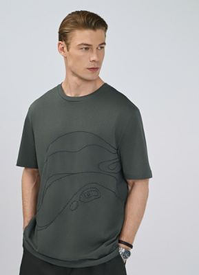 Футболка с абстрактной вышивкой, Зеленый