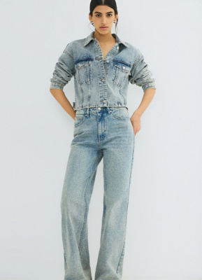 Широкие джинсы со стразами, Голубой