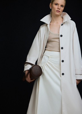 Однобортный длинный плащ, Бежевый