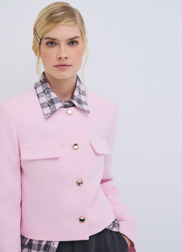 Однобортный укороченный жакет, Розовый