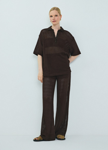 Широкие брюки из структурной ткани, Коричневый