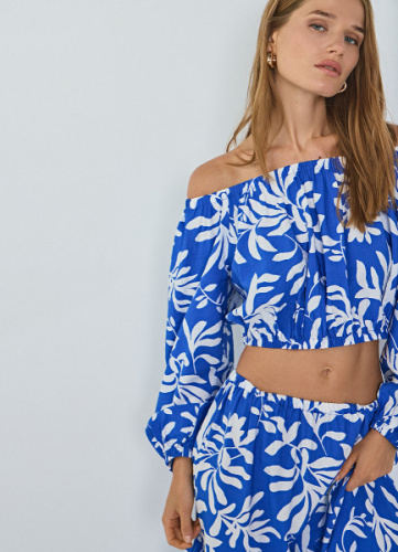 Укороченная блузка с принтом, Синий