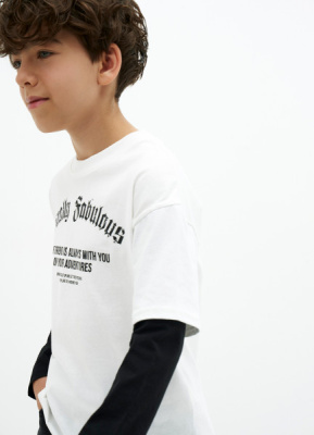 Лонгслив с принтом для мальчиков, Бежевый