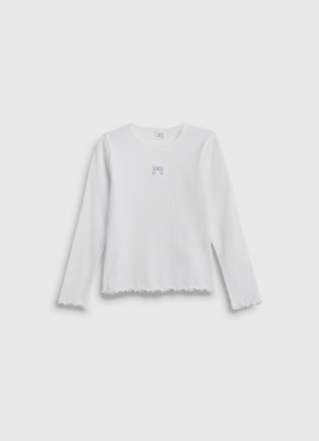 Лонгслив в рубчик для девочек, Белый