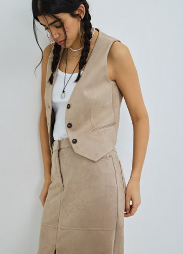 Жилет из искусственной замши, Бежевый