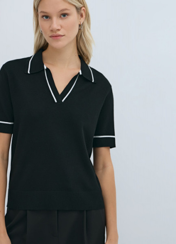 Джемпер-поло с коротким рукавом, Черный