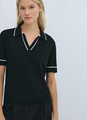 Джемпер-поло с коротким рукавом, Черный