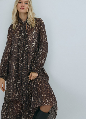 Платье из лиоцелла с бантом, Бежевый