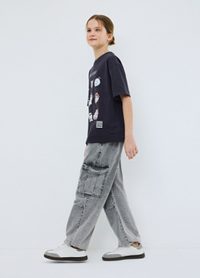 Джинcы оверсайз для девочек, Серый