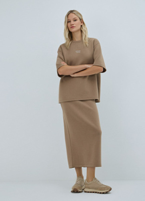 Юбка миди прямого кроя, Бежевый