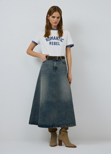 Расклёшенная джинсовая юбка миди, Синий