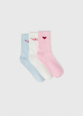 Носки с вышивкой для девочек, 3 пары, Розовый