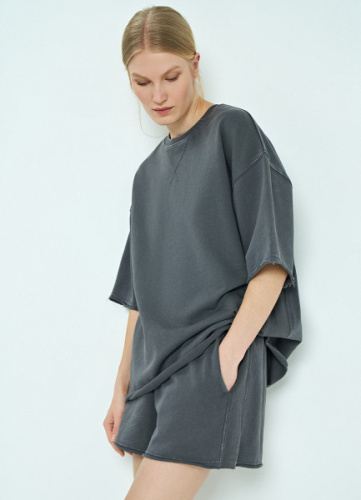 Шорты из футера с эффектом стирки, Серый