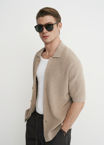 Вязаный кардиган с коротким рукавом, Бежевый