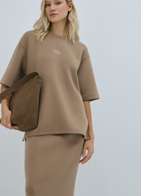 Футболка оверсайз с принтом, Бежевый