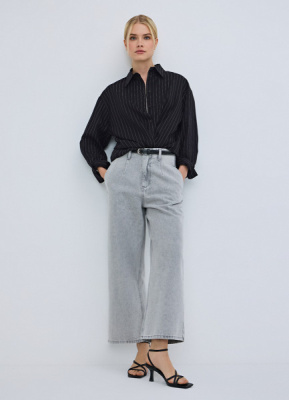 Широкие укороченные джинсы с ремнём, Серый