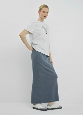 Прямая юбка с эффектом стирки, Серый