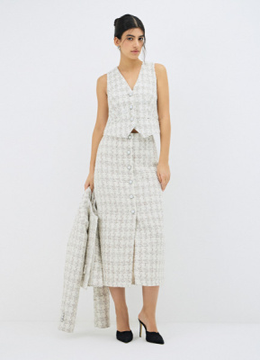 Твидовая юбка миди на пуговицах, Белый