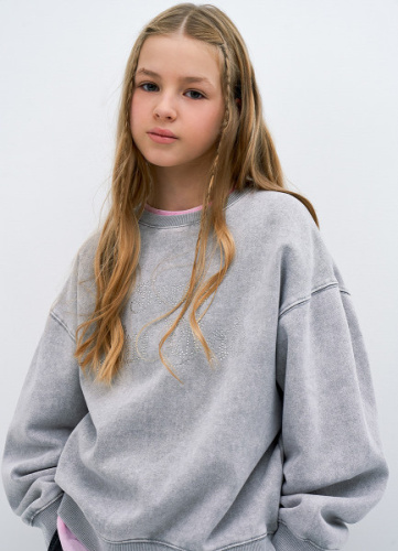 Свитшот со стразами для девочек, Серый