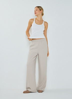 Прямые брюки с поясом на резинке, Бежевый