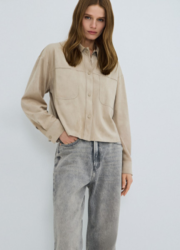 Рубашка из искусственной замши, Бежевый