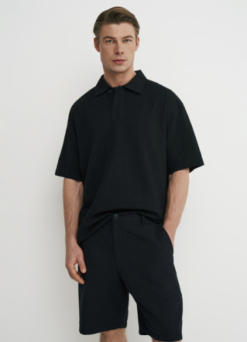 Поло из жатого хлопка, Черный