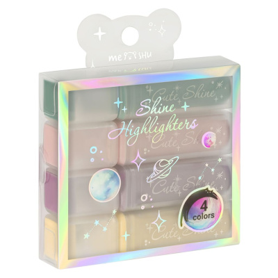 Набор текстовыделителей MESHU "Shiny", 4 цв., пастельные цвета c глиттером, 1-5 мм, ПВХ бокс, европо