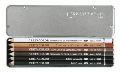 Набор масляных художественных карандашей Cretacolor "OIL PENCILS" 6 шт, металлическая коробка