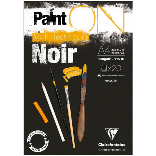Альбом-склейка для смешанных техник Clairefontaine "Paint'ON Noir" А4 20 л 250 г, черный
