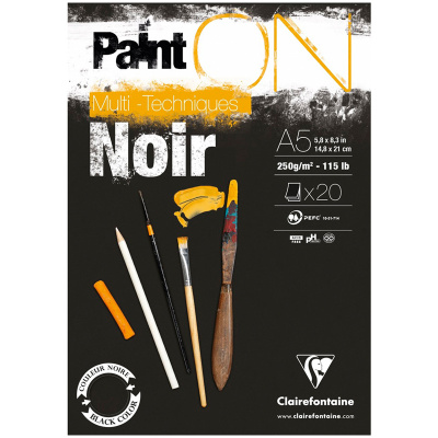 Альбом-склейка для смешанных техник Clairefontaine "Paint'ON Noir" А5 20 л 250 г, черный
