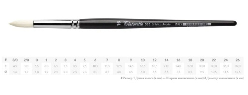 Кисть синтетика №6 круглая Tintoretto "Avorio" на короткой ручке