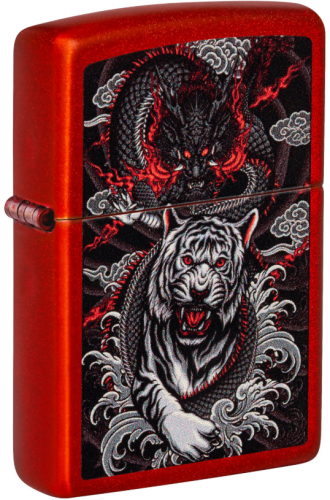 Зажигалка ZIPPO Dragon Tiger Design с покрытием Metallic Red, латунь/сталь, красная, 38x13x57 мм