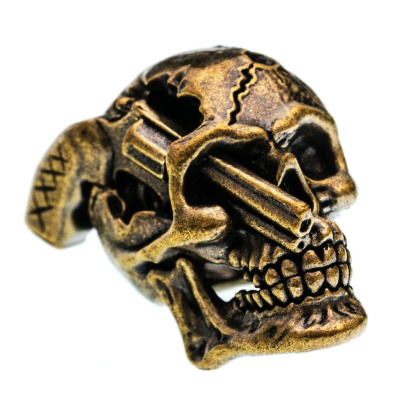 Бусина темлячная "Череп с пистолетом", латунь