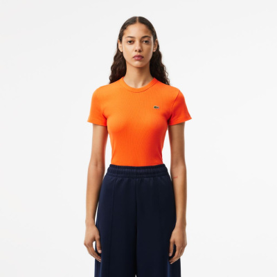 Женская Футболка Lacoste Slim Fit из хлопка в рубчик