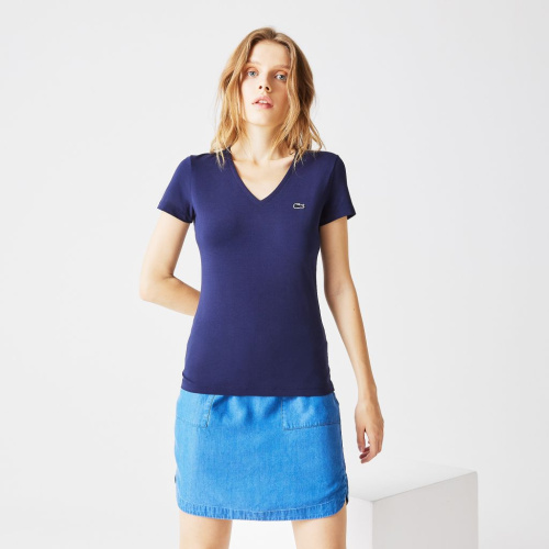 Женская Футболка Lacoste Slim Fit с v-образным вырезом