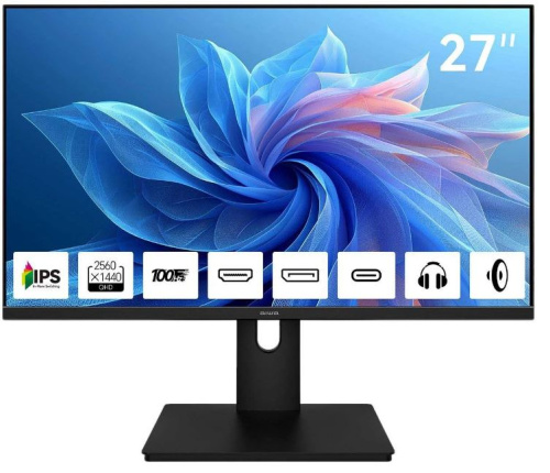 Монитор 27" AIWA MQ271A 2560x1440, 16:9, IPS, 300 cd/m, 1000:1, 4 ms, 178°/178°, 100Hz, HDMI, DP, Type C, Spk, Black