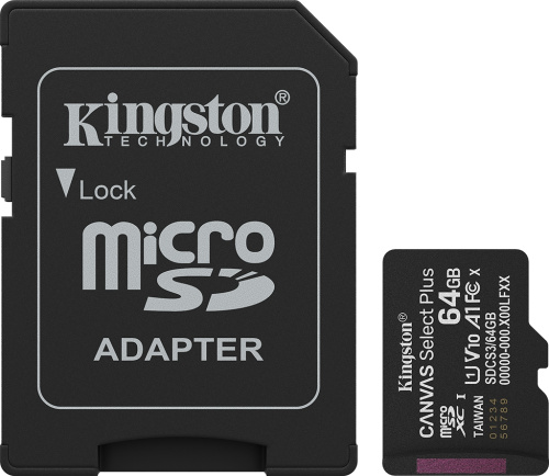 Карта памяти Kingston Canvas Select Plus microSDXC UHS-I 64GB с адаптером SDCS3/64GB