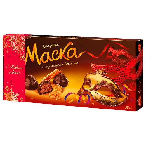Конфеты в коробке «Маска», с хрустящими вафлями, 300 гр.