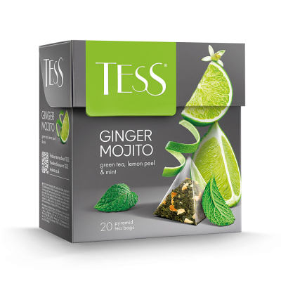 Чай зеленый Tess Ginger Mojito, с цедрой лимона и мятой, в пирамидках, 20 шт.