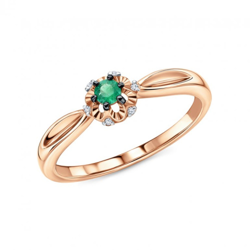 Золотое кольцо с бриллиантами природными и изумрудом природным