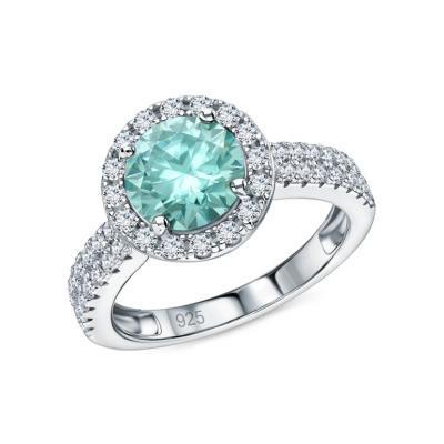 Серебряное кольцо с фианитами и муассанитами параиба