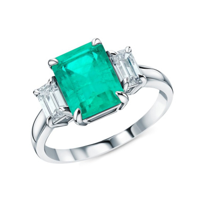 Золотое кольцо с бриллиантами выращенными и изумрудом выращенным