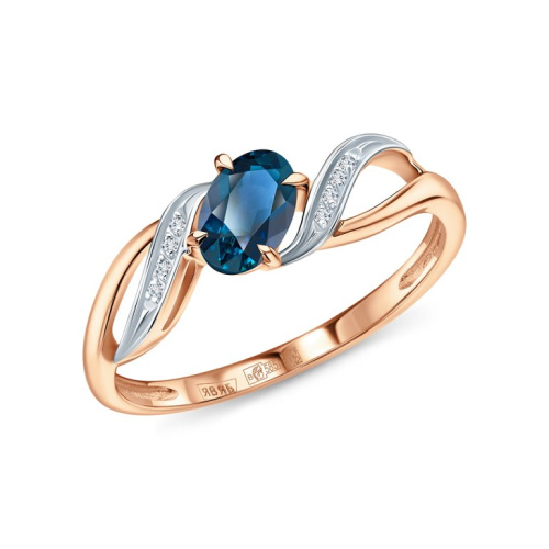 Золотое кольцо с бриллиантами природными и топазами природными